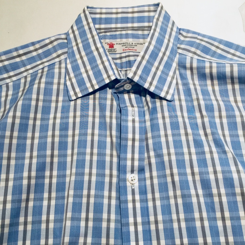 TURNBULL & ASSER Dress shirt  white blue/grey
